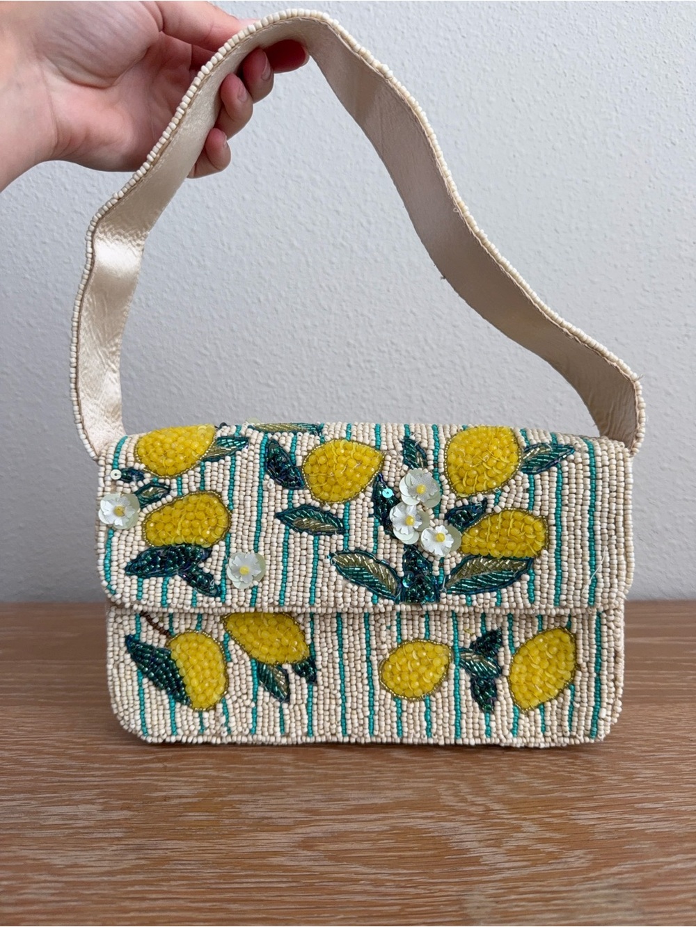 Beaded Lemon-Embellished Shoulder Bag